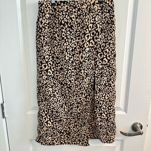Beige and Black Leopard Print Midi Skirt
